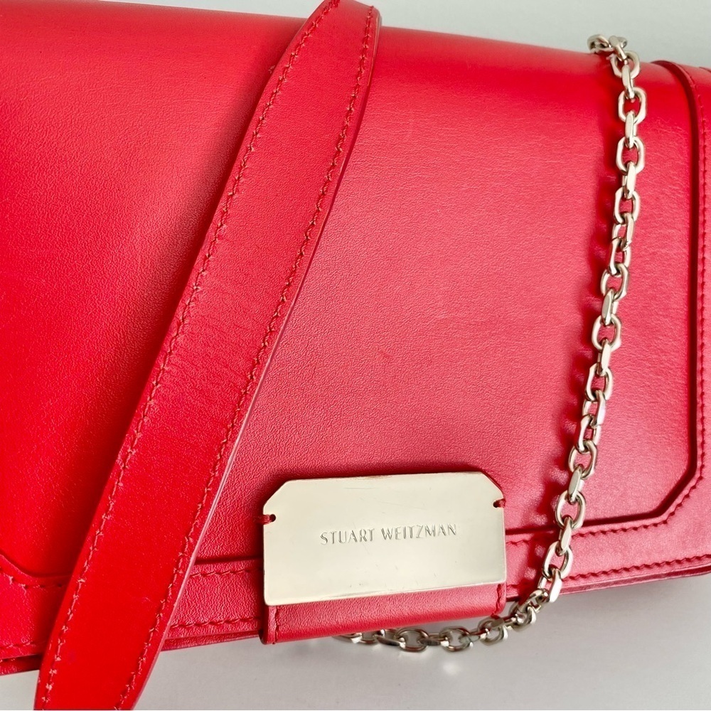 Stuart Weitzman NIB Red Leather Chain Crossbody - Picture 3 of 14